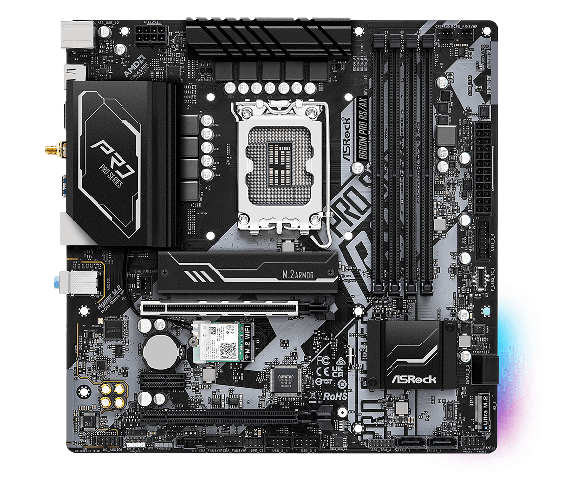 ASRock B660M Pro RS/ax Supports 13th Gen & 12th Gen and next gen Intel® Core™ Processors (LGA1700), Supports DDR4 5333MHz (OC)