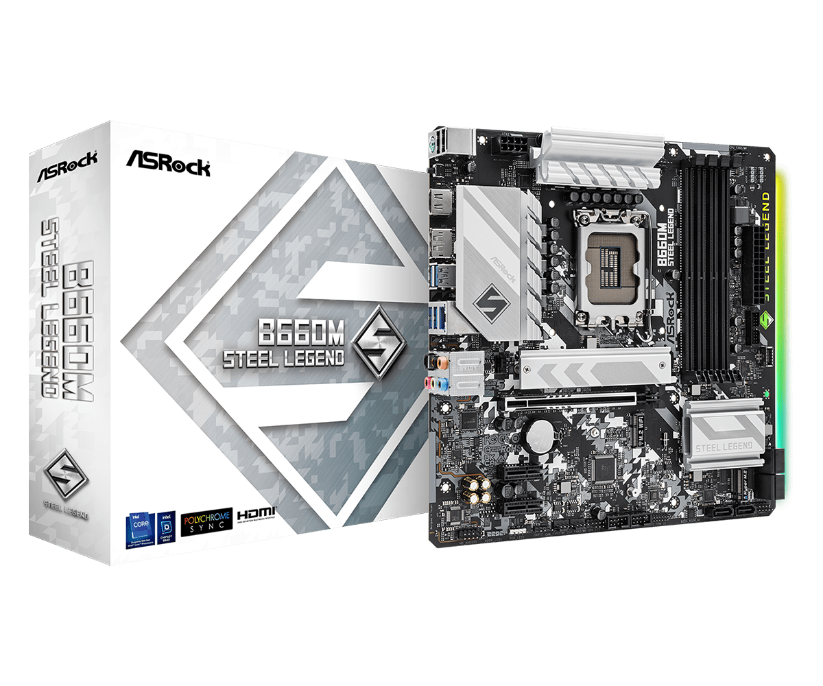 ASRock B660M Steel Legend Supports 13th Gen & 12th Gen and next gen Intel® Core™ Processors (LGA1700), Supports DDR4 5000MHz (OC)