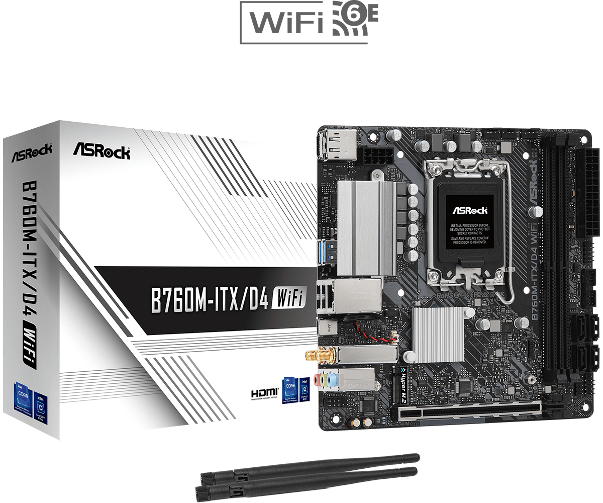 ASRock B760M-ITX/D4 WiFi Supports 13th Gen & 12th Gen and next gen Intel® Core™ Processors (LGA1700), Supports DDR4 5333MHz (OC)