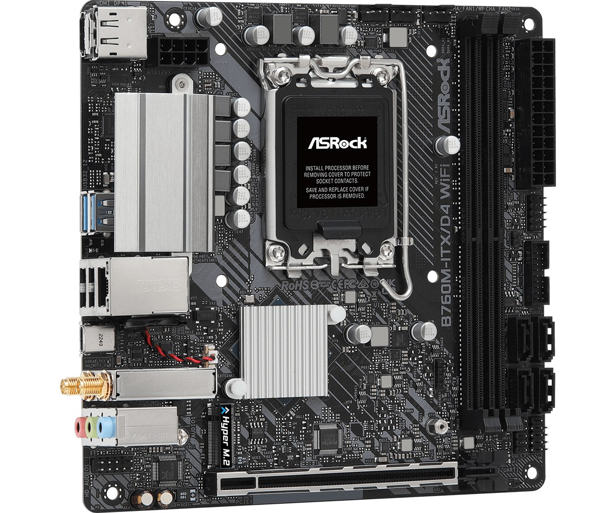 ASRock B760M-ITX/D4 WiFi Supports 13th Gen & 12th Gen and next gen Intel® Core™ Processors (LGA1700), Supports DDR4 5333MHz (OC)