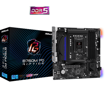 ASRock B760M PG Riptide Supports 13th Gen & 12th Gen and next gen Intel® Core™ Processors (LGA1700) and  DDR5 7200MHz (OC)