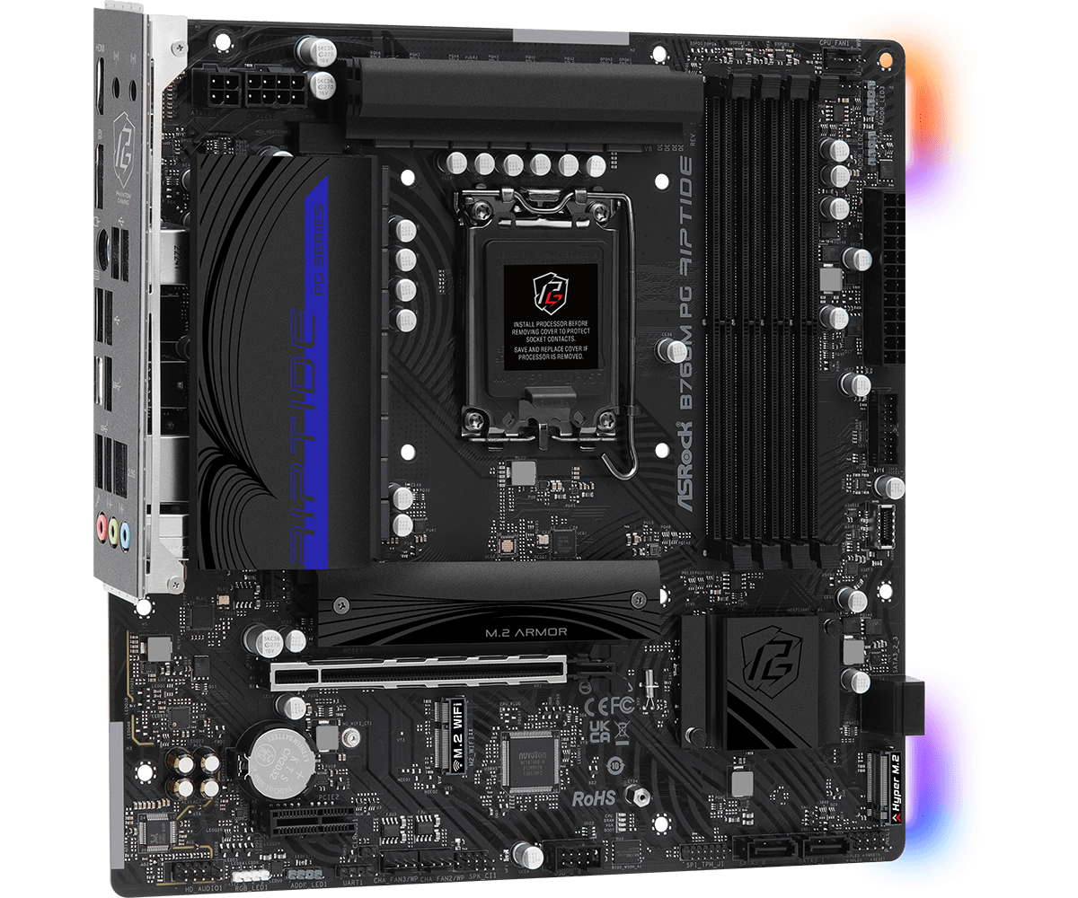 ASRock B760M PG Riptide Supports 13th Gen & 12th Gen and next gen Intel® Core™ Processors (LGA1700) and  DDR5 7200MHz (OC)