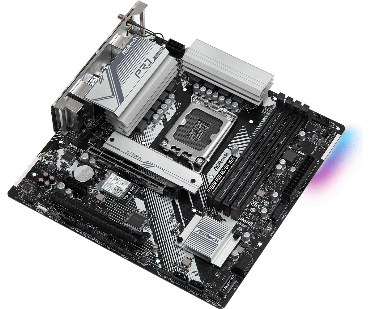 ASRock B760M Pro RS/D4 WiFi Supports 13th Gen & 12th Gen and next gen Intel® Core™ Processors (LGA1700),7+1+1 Power Phase, Dr.MOS for VCore+GT