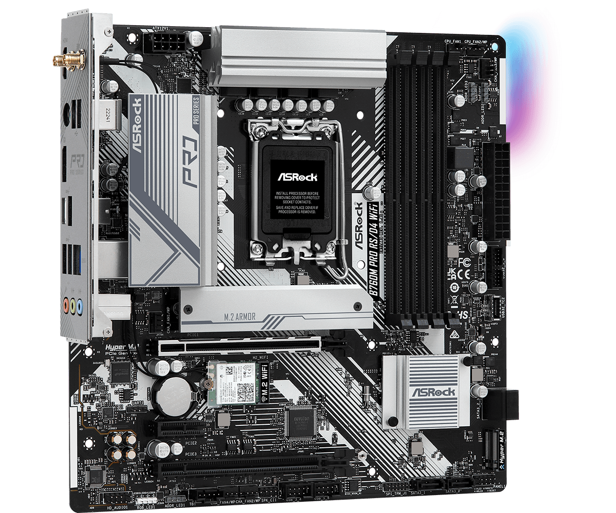 ASRock B760M Pro RS/D4 WiFi Supports 13th Gen & 12th Gen and next gen Intel® Core™ Processors (LGA1700),7+1+1 Power Phase, Dr.MOS for VCore+GT