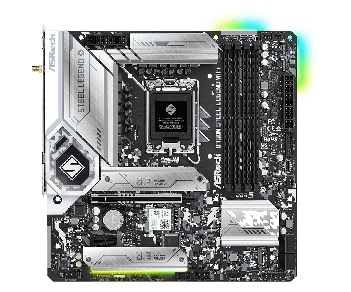 ASRock B760M Steel Legend WiFi Supports 13th Gen & 12th Gen and next gen Intel® Core™ Processors (LGA1700) and Supports DDR5 7200MHz (OC)