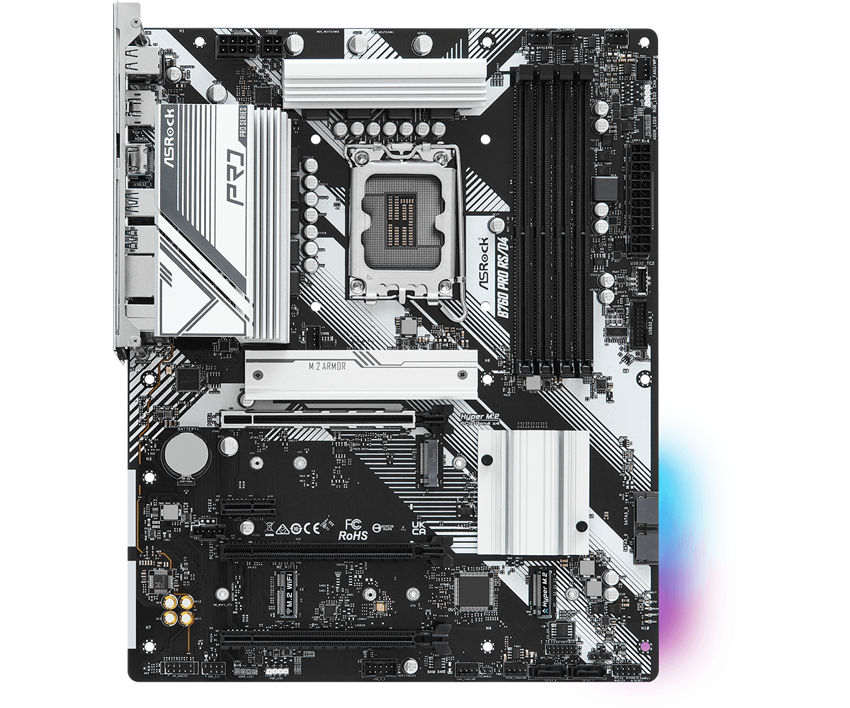 ASRock B760 Pro RS/D4 Supports 13th Gen & 12th Gen and next gen Intel® Core™ Processors (LGA1700) and DDR4 5333MHz (OC)