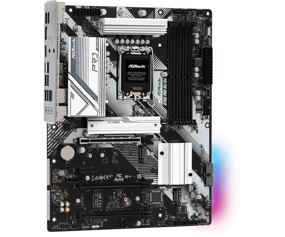 ASRock B760 Pro RS/D4 Supports 13th Gen & 12th Gen and next gen Intel® Core™ Processors (LGA1700) and DDR4 5333MHz (OC)