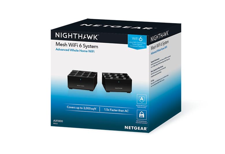 NETGEAR AX1800 Nighthawk Dual-Band WiFi 6 Mesh System, 1.8Gbps, Router + 1 Satellite (MK62-100PES)