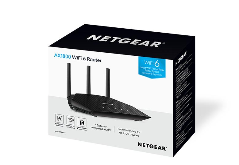 NETGEAR AX1800 4-Stream Dual-Band WiFi 6 Router, 1.8Gbps, with 1-year NETGEAR Armor Included (RAX10-100EUS)