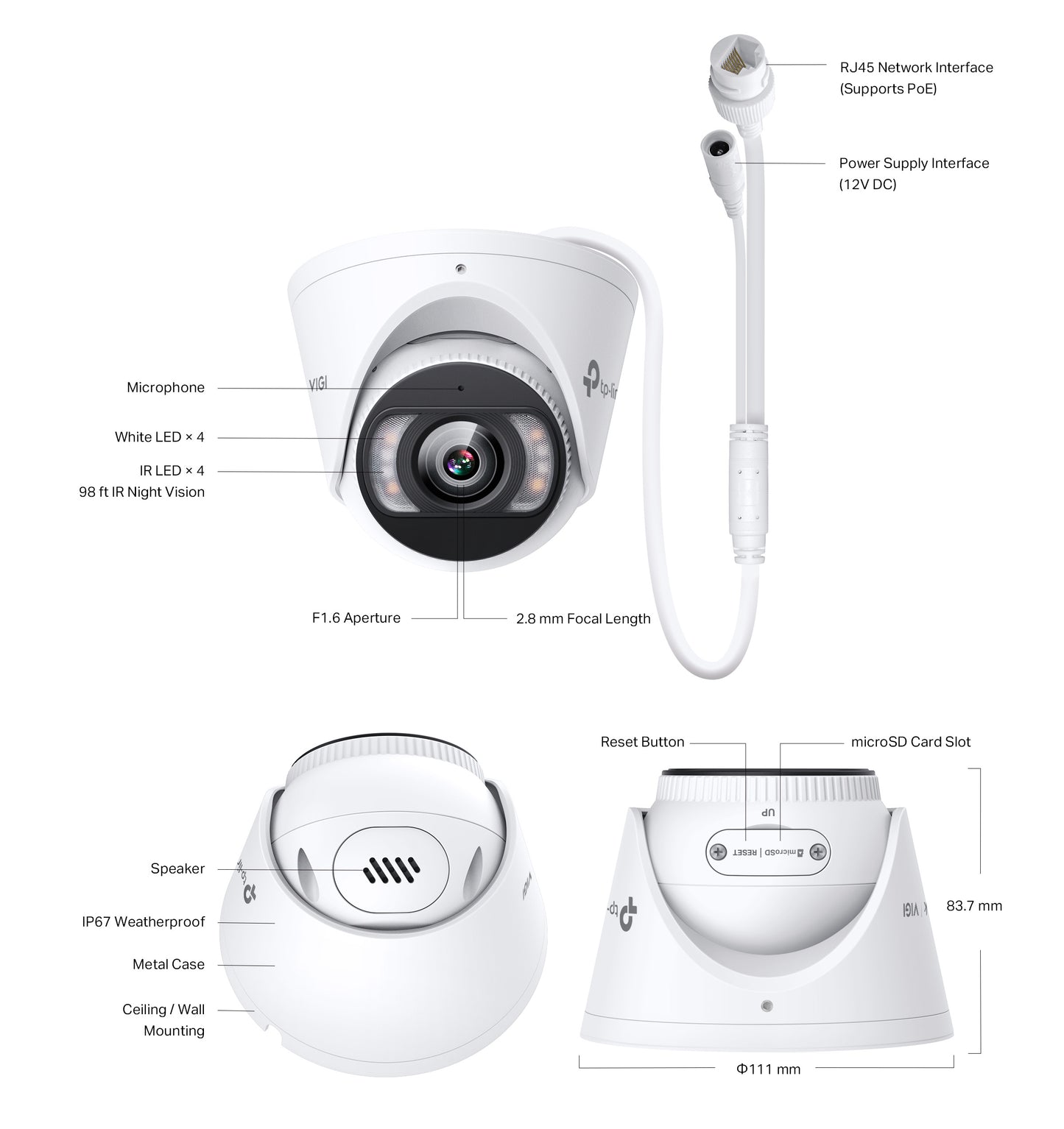 Tp-Link VIGI C445(2.8/4mm) I VIGI 4MP Full-Color Turret Network Camera