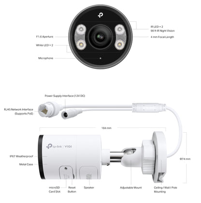 Tp-Link InSight S345(2.8/4/6mm) I VIGI 4MP Outdoor Full-Color Bullet Network Camera