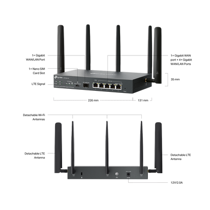 Tp-Link ER706W-4G I Omada 4G+ Cat6 AX3000 Gigabit VPN Router