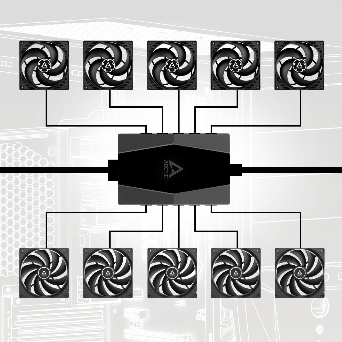 Pinklehub | Arctic Case Fan Hub 10 Port PWM Fan Hub with SATA Power