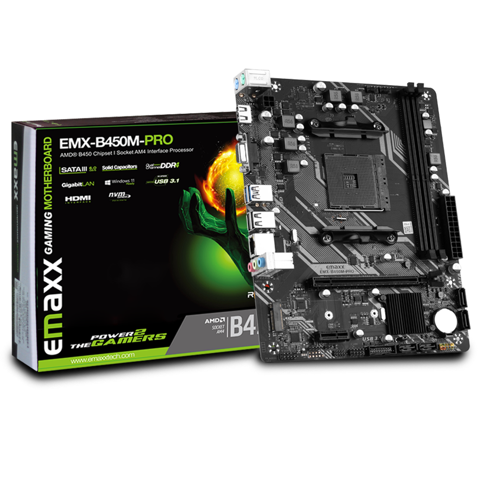 EMAXX EMX-B450M-PRO AMD Motherboard ® B450 Chipset,Socket AM4 Processor,Dual DDR4, 2*DIMM