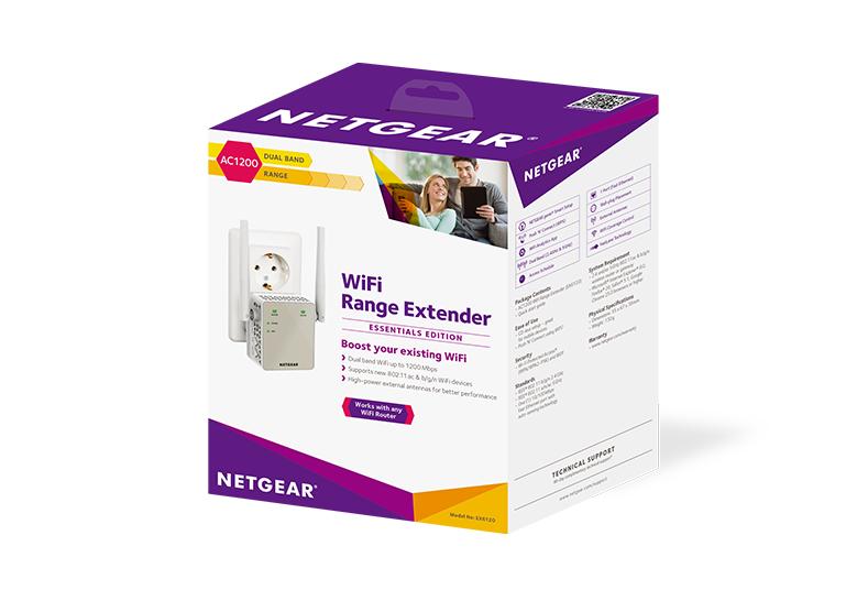 NETGEAR AC1200 Dual-band WiFi Range Extender - Essentials Edition, 1.2Gbps, Wall-plug, External Antenna (EX6120-100NAS)