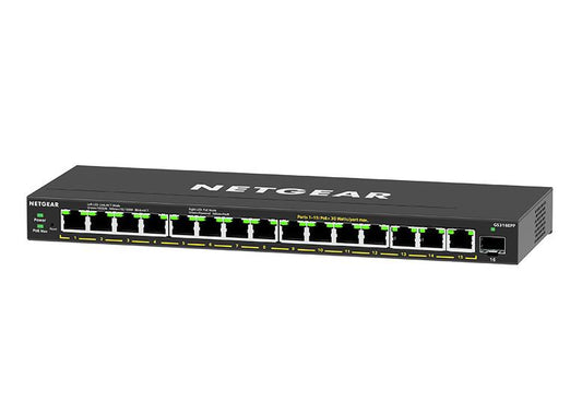 NETGEAR 16-Port High-Power PoE+ Gigabit Ethernet Plus Switch (231W) with 1 SFP Port (GS316EPP-100PES)