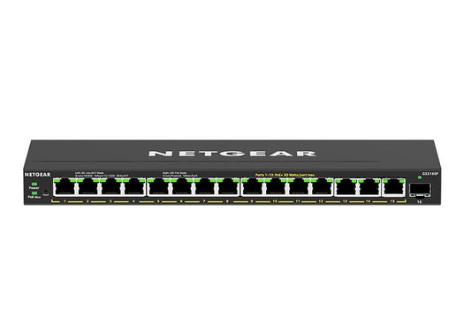 NETGEAR 16-Port PoE+ Gigabit Ethernet Plus Switch (180W) with 1 SFP Port (GS316EP-100UKS)