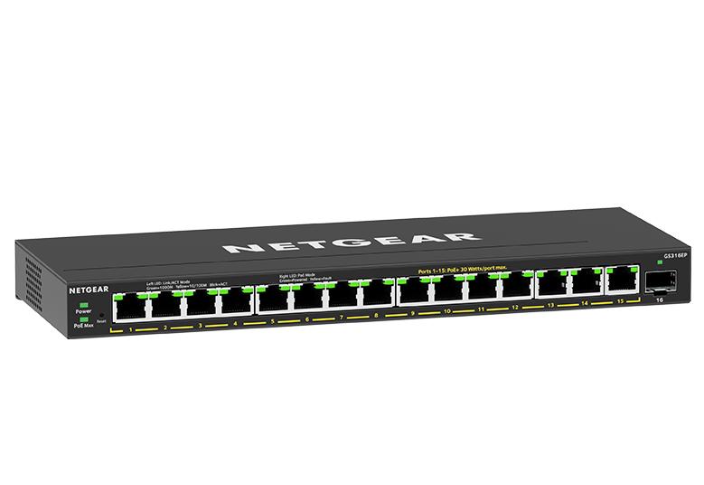 NETGEAR 16-Port PoE+ Gigabit Ethernet Plus Switch (180W) with 1 SFP Port (GS316EP-100UKS)