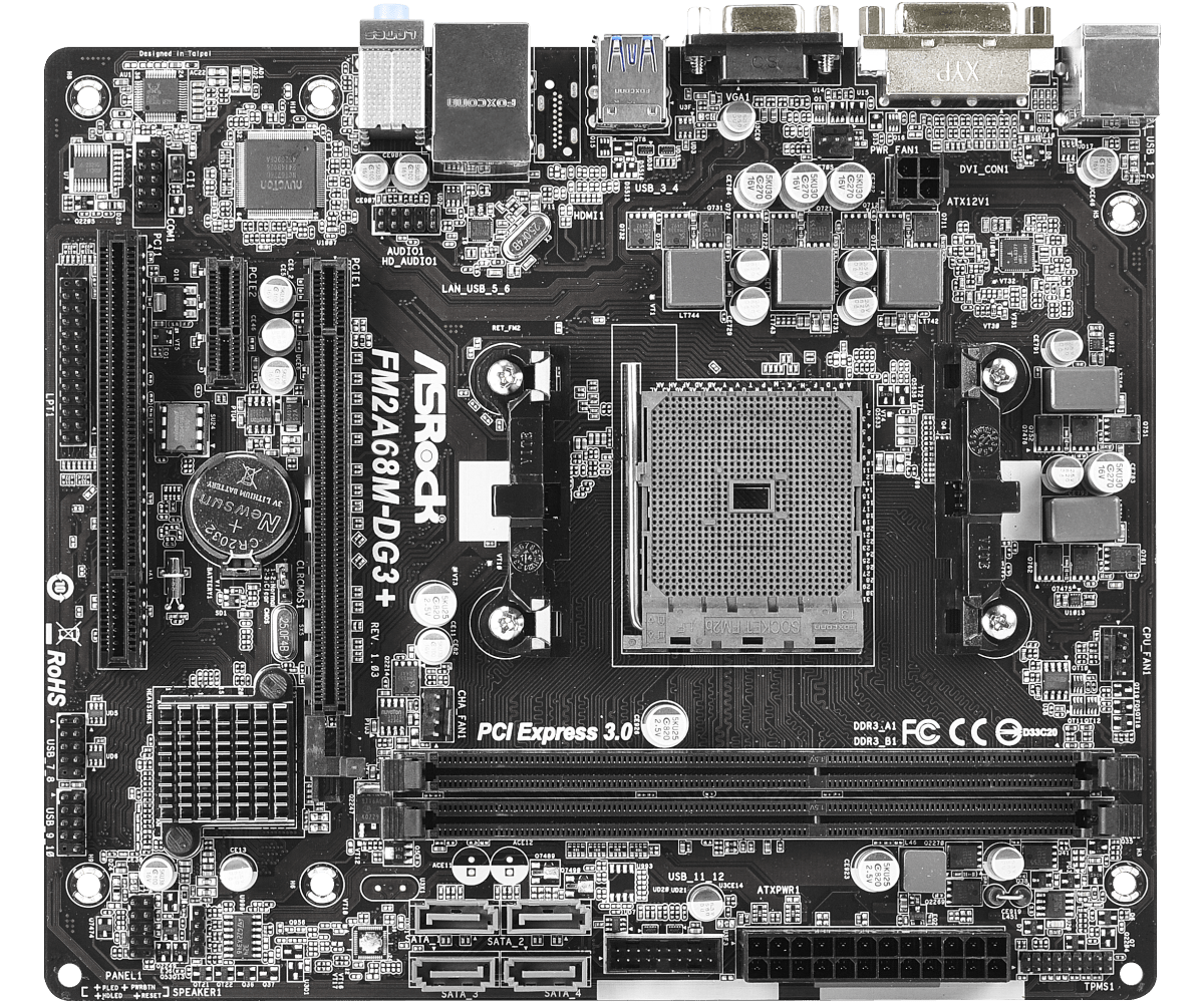 ASRock FM2A68M-DG3+ Support for Socket FM2+ 95W / FM2 100W processors and Dual Channel DDR3 2400+(OC)