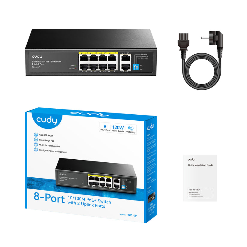Cudy 8-Port 10/100M PoE+ Switch with 2 Uplink Ports