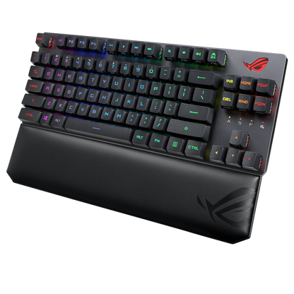 ASUS ROG Strix Scope RX TKL Wireless Deluxe gaming keyboard for FPS gamers, with tri-mode connectivity, ROG RX Optical Mechanical Switches, wide Ctrl key, PBT keycaps, Aura Sync RGB, magnetic wrist rest, and alloy top plate (RX)(BLUE)