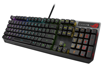 ASUS ROG Strix Scope RX optical RGB gaming keyboard for FPS gamers, with ROG RX Optical Mechanical Switches, all-round Aura Sync RGB illumination, IP56 water and dust resistance, USB 2.0 passthrough, and alloy top plate