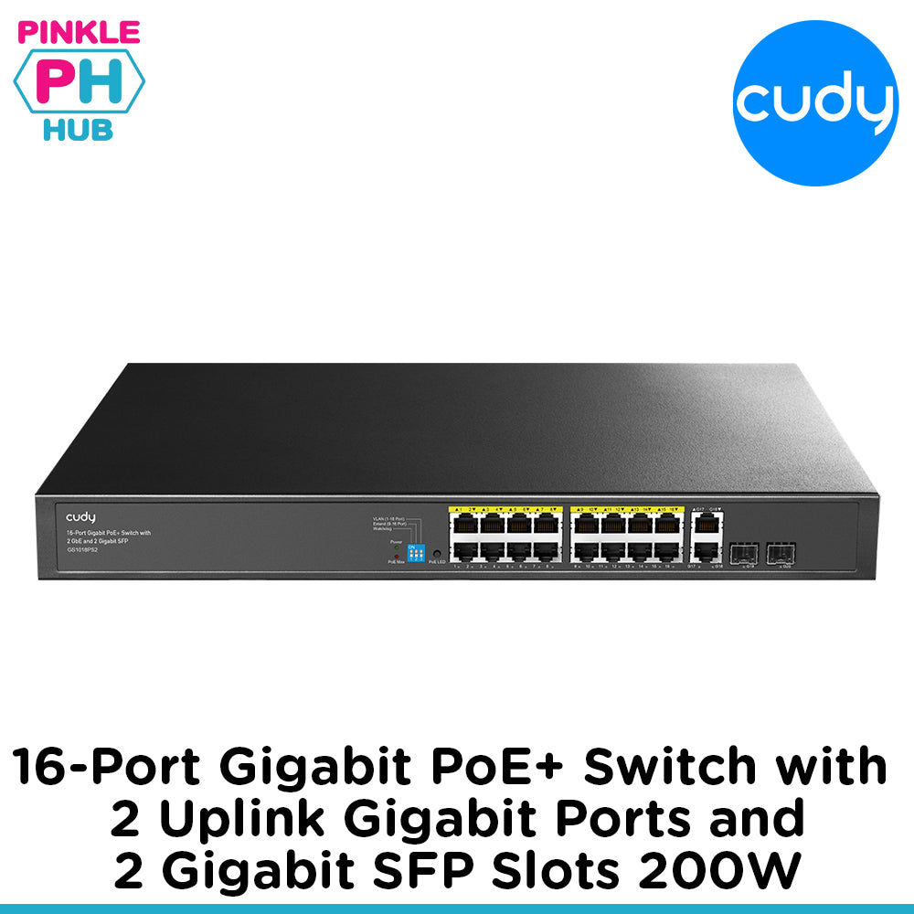 Cudy 16-Port Gigabit PoE+ Switch with 2 Uplink Gigabit Ports and 2 Gigabit SFP Slots 200W