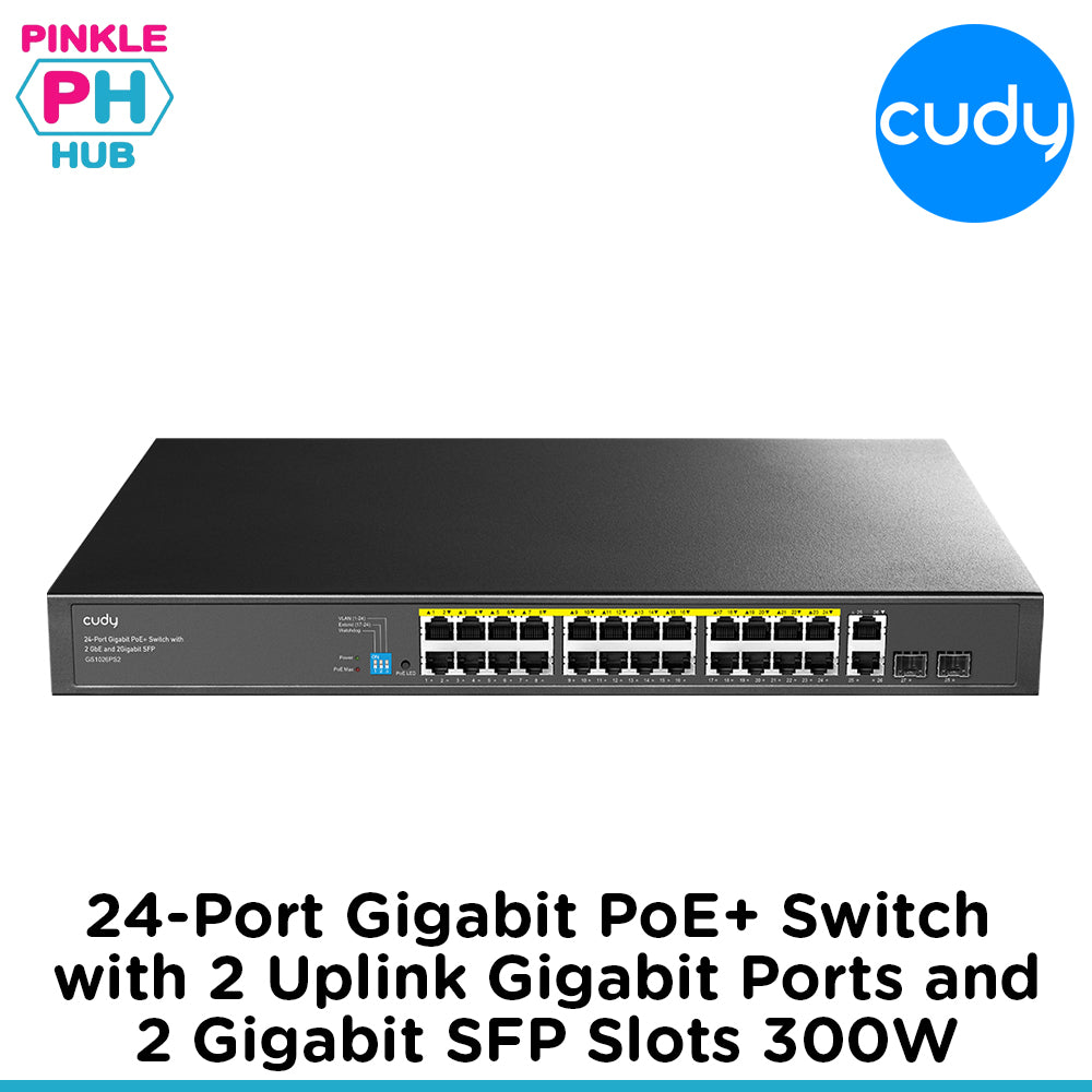 Cudy 24-Port Gigabit PoE+ Switch with 2 Uplink Gigabit Ports and 2 Gigabit SFP Slots 300W
