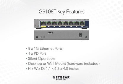 NETGEAR 8-Port Gigabit Ethernet Smart Switch with Cloud Management (GS108T-300PES)