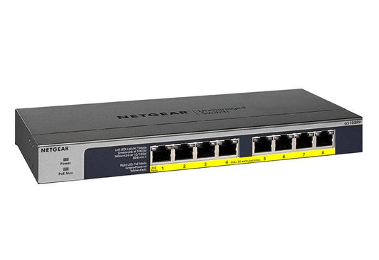 NETGEAR 8-Port Gigabit Ethernet High-power PoE+ Unmanaged Switch with FlexPoE 123W (GS108PP-100EUS/GS108PP-100AJS)