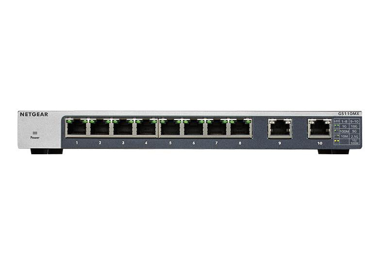 NETGEAR 8-Port Gigabit Ethernet Unmanaged Switch with 2-Port 5-Speed 10-Gigabit/Multi-Gigabit (GS110MX-100PES)