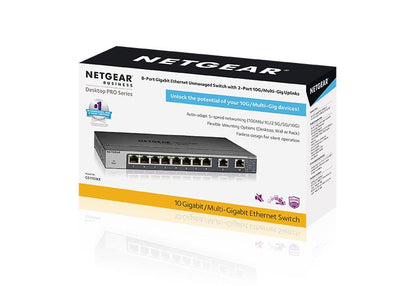 NETGEAR 8-Port Gigabit Ethernet Unmanaged Switch with 2-Port 5-Speed 10-Gigabit/Multi-Gigabit (GS110MX-100PES)