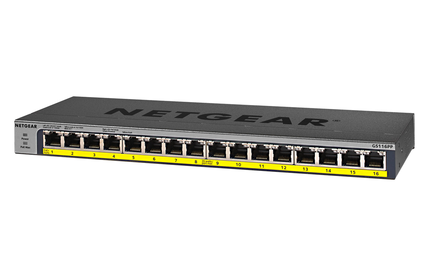 NETGEAR 16-Port Gigabit Ethernet High-Power Unmanaged PoE+ Switch with FlexPoE 183W (GS116PP-100AJS)