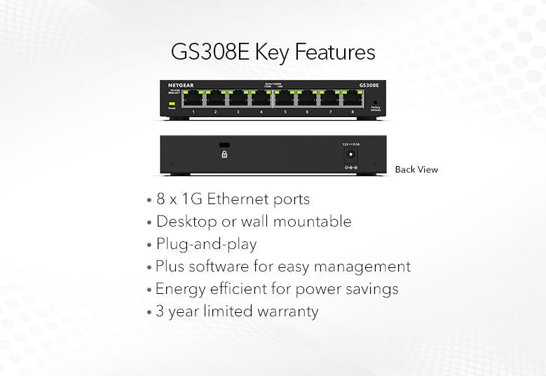 NETGEAR 8-Port Gigabit Ethernet Plus Switch (GS308E-100PES)