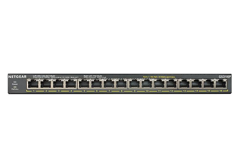 NETGEAR 300 Series 16 Port Gigabit Unmanaged PoE Plus Switch with Flex PoE 115W (GS316P-100EUS)