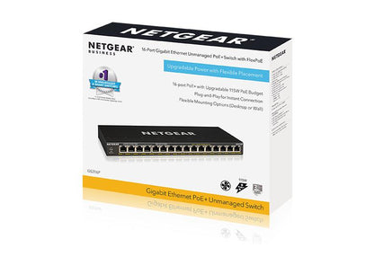 NETGEAR 300 Series 16 Port Gigabit Unmanaged PoE Plus Switch with Flex PoE 115W (GS316P-100EUS)