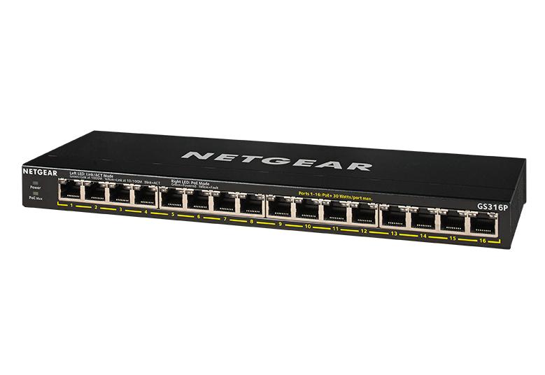 NETGEAR 300 Series 16 Port Gigabit Unmanaged PoE Plus Switch with Flex PoE 115W (GS316P-100EUS)