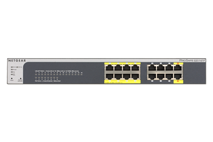 NETGEAR  16-Port Gigabit Ethernet Smart Switch with 8 PoE Ports and 2 PD Ports (GS516TP-100EUS)
