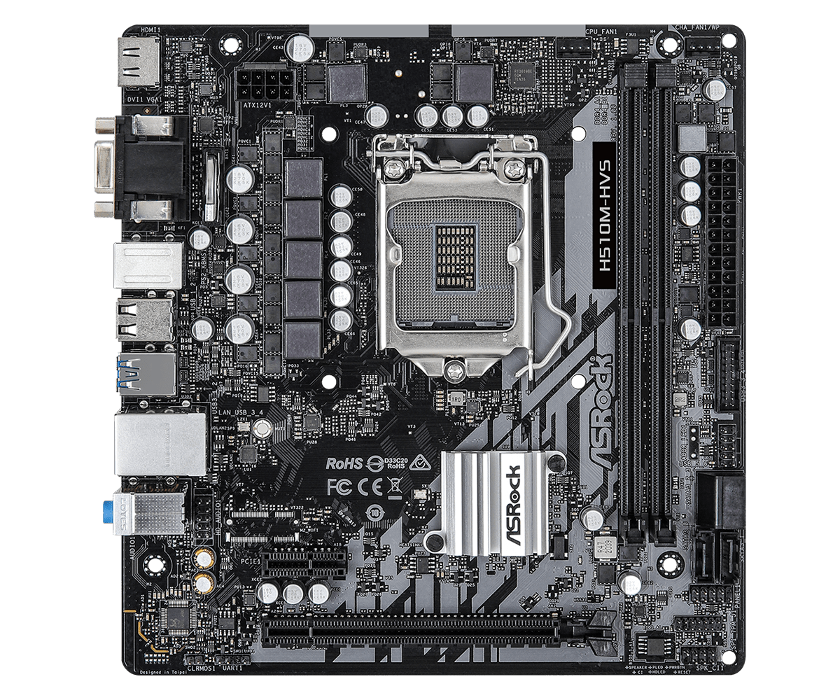 ASRock H510M-HVS Supports 10th Gen Intel® Core™ Processors and 11th Gen Intel® Core™ Processors, Supports DDR4 3200MHz (OC)