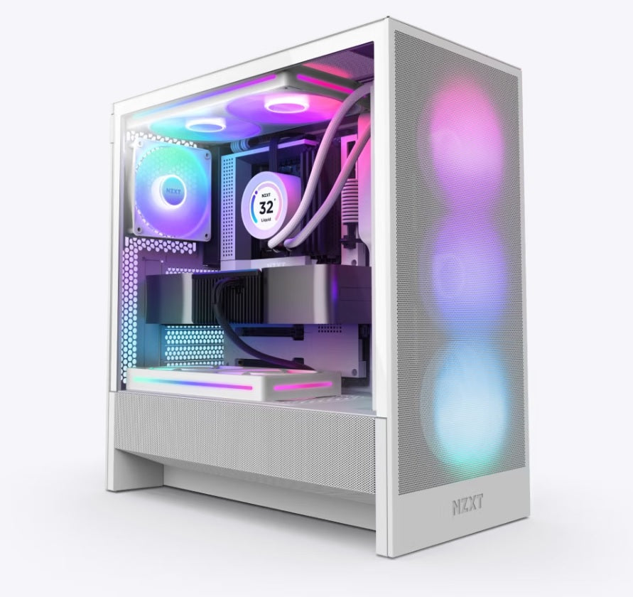 NZXT H5 Flow RGB White Compact ATX Mid-Tower Airflow Case with RGB Fans (2024 Edition)