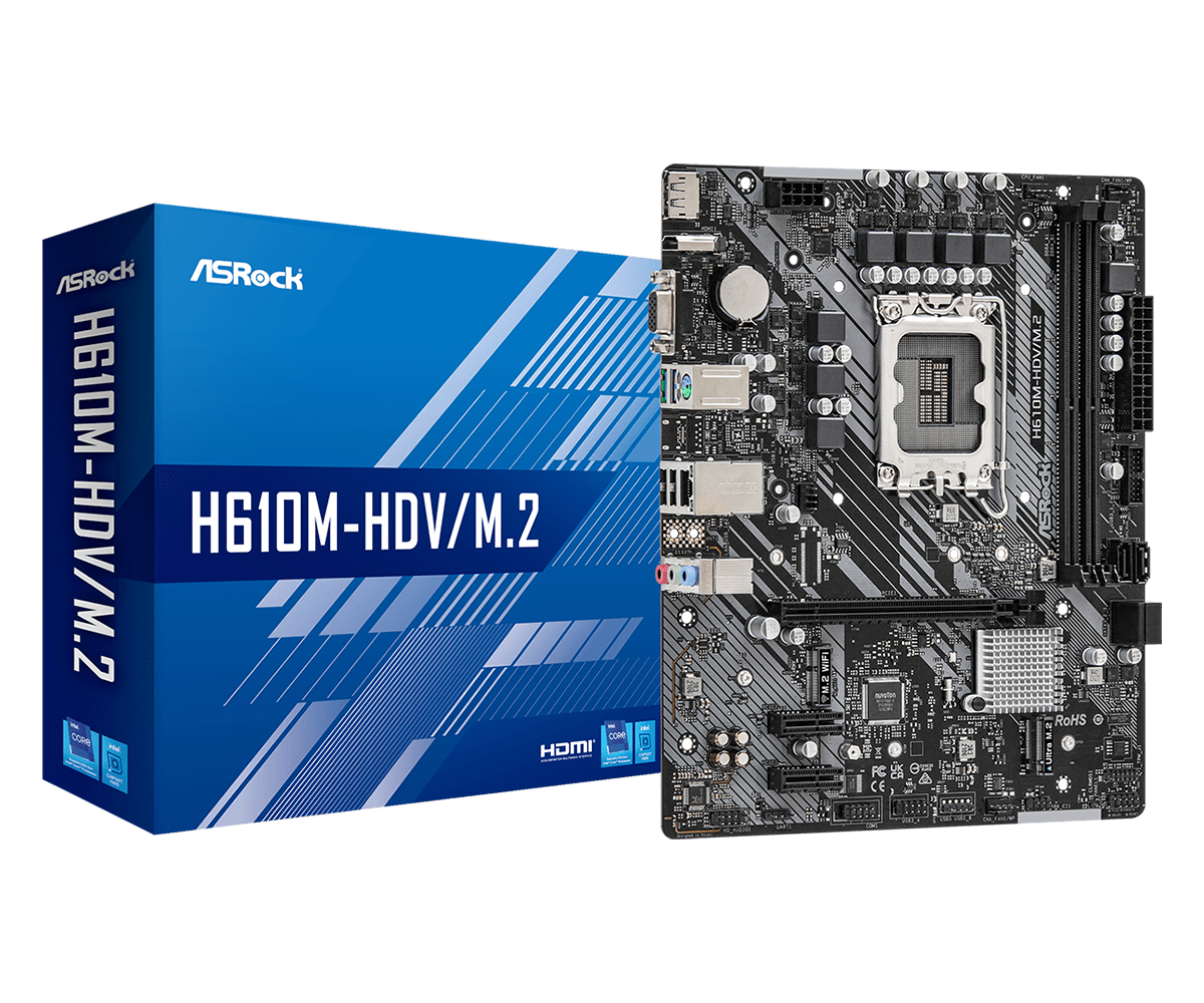 ASRock H610M-HDV/M.2 Supports 13th Gen & 12th Gen and next gen Intel® Core™ Processors (LGA1700), Supports DDR4 3200MHz