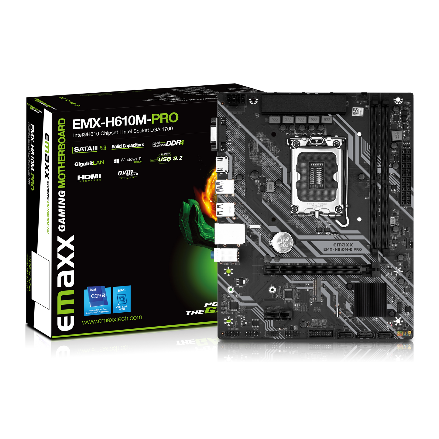 EMAXX EMX-H610M-PRO MATX MB Intel Motherboard ®H610 high-speed chipset, Intel Socket LGA 1700, 12th/13th generation processor