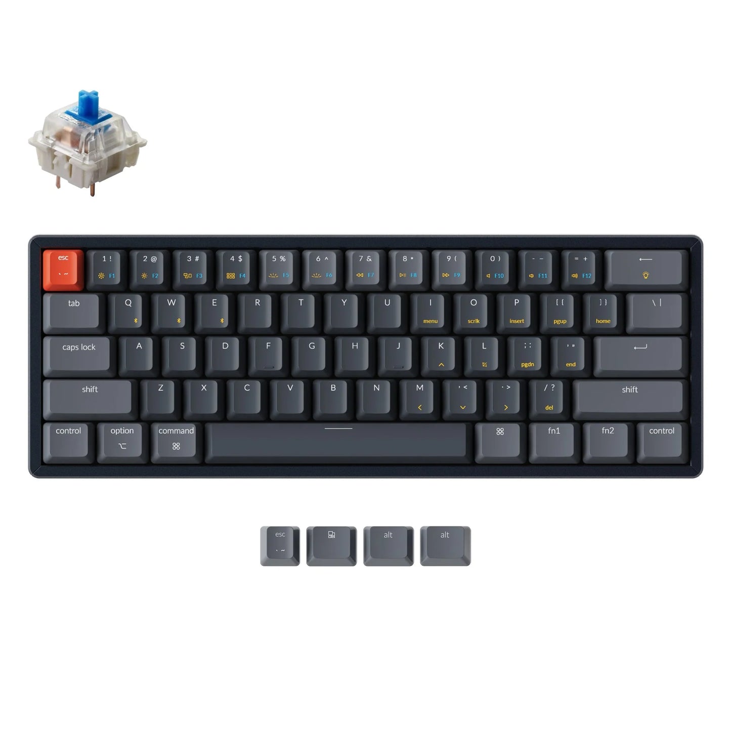 Keychron K12 Wireless RGB Backlight Aluminum Frame Gateron G Pro Mechanical(Hot-Swappable) Blue Switch (K12J2)