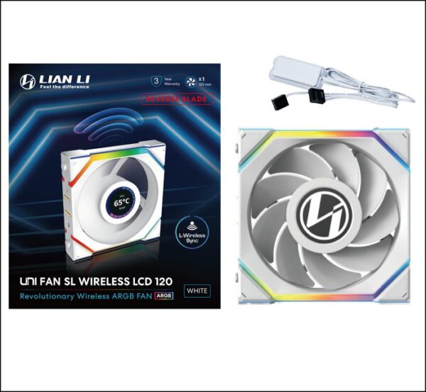 Lian Li Uni Fan SL Wireless LCD 120 Reverse Blade - White (Single Fan)