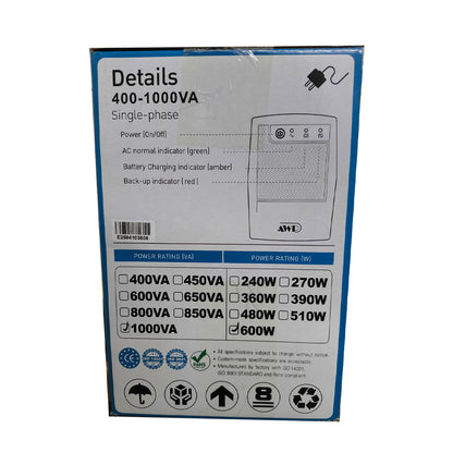 AWP 1KVA ECO, 600W, Line Interactive, 4xUS Sockets, LED Indicator, Desk Type