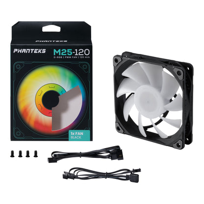 Phanteks 120mm MP PWM Fan, high Static Pressure, Optimized for Silence, Sleeved Daisy-Chain Cables, White Blades (PH-F120M25_DRGB_PWM)