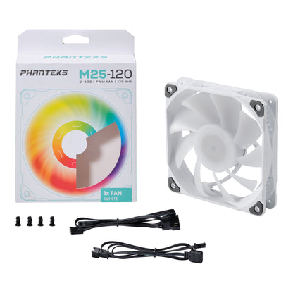 Phanteks 120mm MP PWM Fan, high Static Pressure, Optimized for Silence, Sleeved Daisy-Chain Cables, White Blades (PH-F120M25_DRGB_PWM)