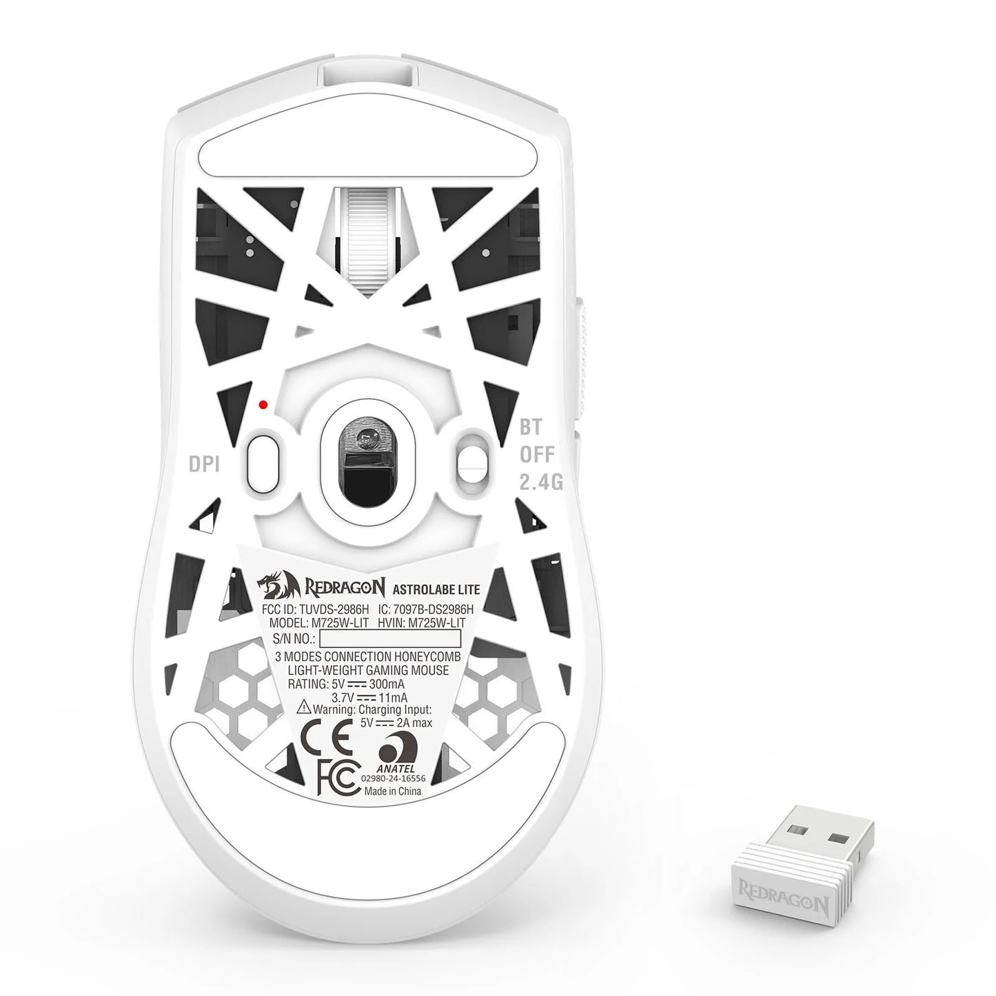 Redragon M725-LIT Astrolabe Lite 8000DPI 3-Modes Honeycomb Lightweight Gaming Mouse Black | White