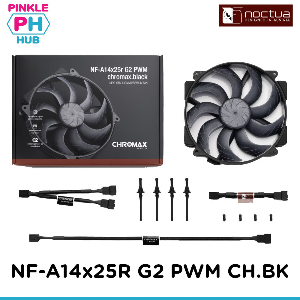 Noctua NF-A14x25R G2 PWM chromax.black Next-gen black round 140mm fan