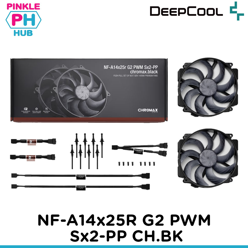Noctua NF-A14x25r G2 PWM Sx2-PP chromax.black Next-gen black round 140mm dual fan set